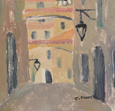 Camille COMBE : Dans les rues du village, Monotype original signé