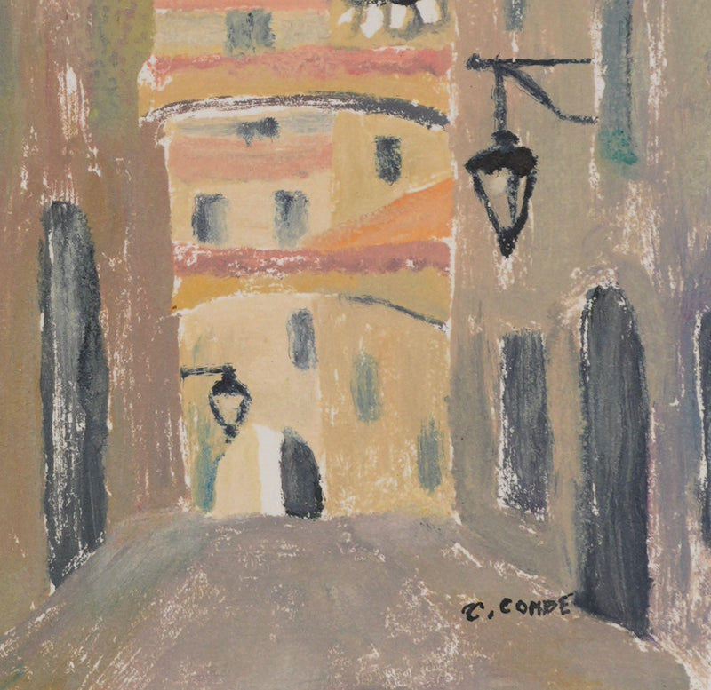 Camille COMBE : Dans les rues du village, Monotype original signé