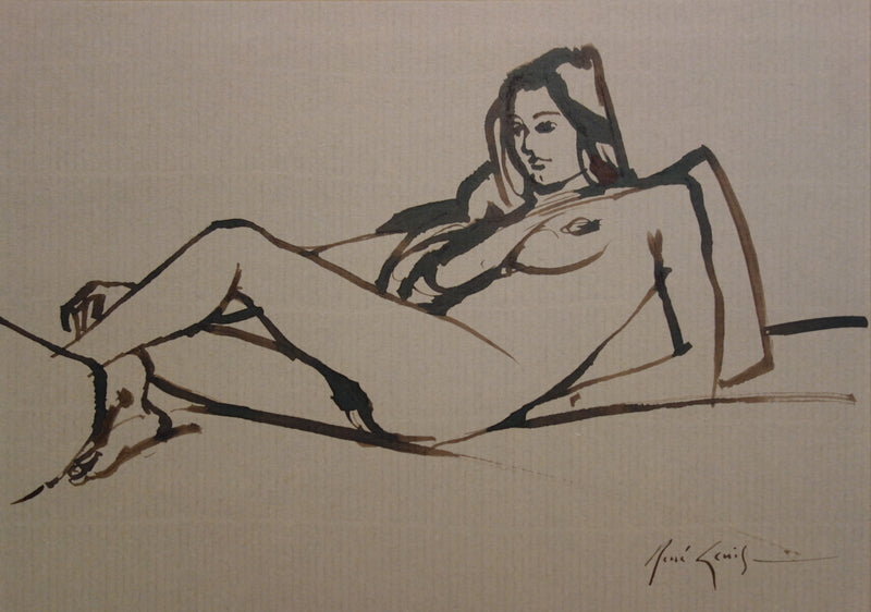René GENIS : Femme nue se reposant, Dessin original signé