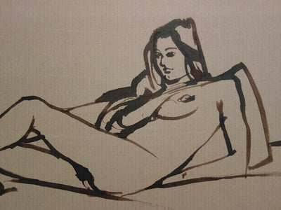 René GENIS : Femme nue se reposant, Dessin original signé
