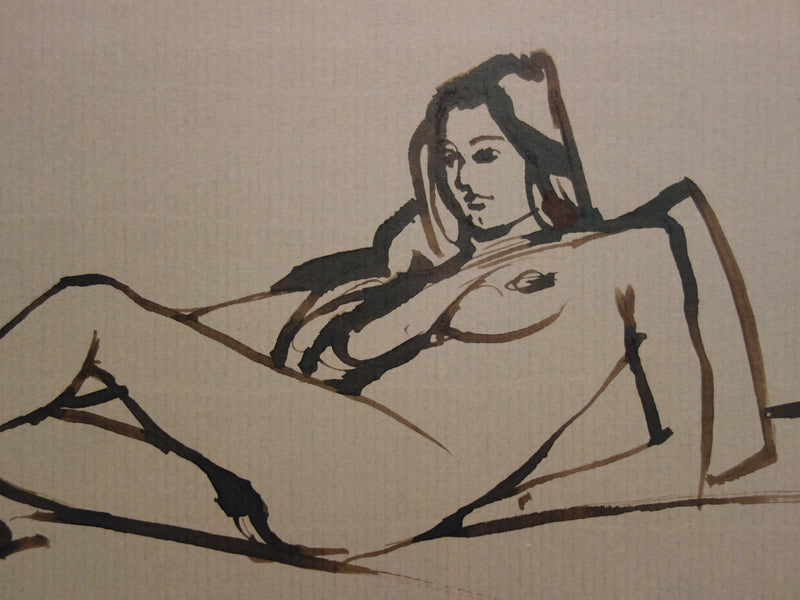 René GENIS : Femme nue se reposant, Dessin original signé
