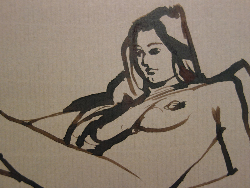 René GENIS : Femme nue se reposant, Dessin original signé