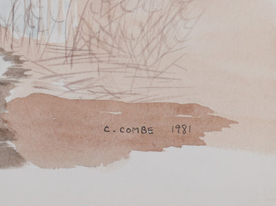 Camille COMBE : Le village au bord de l'eau, Aquarelle originale signée