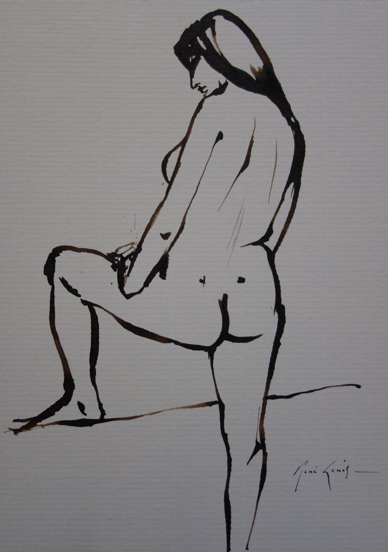 René GENIS : Femme nue de dos, Dessin original signé