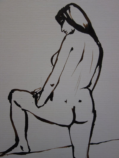 René GENIS : Femme nue de dos, Dessin original signé