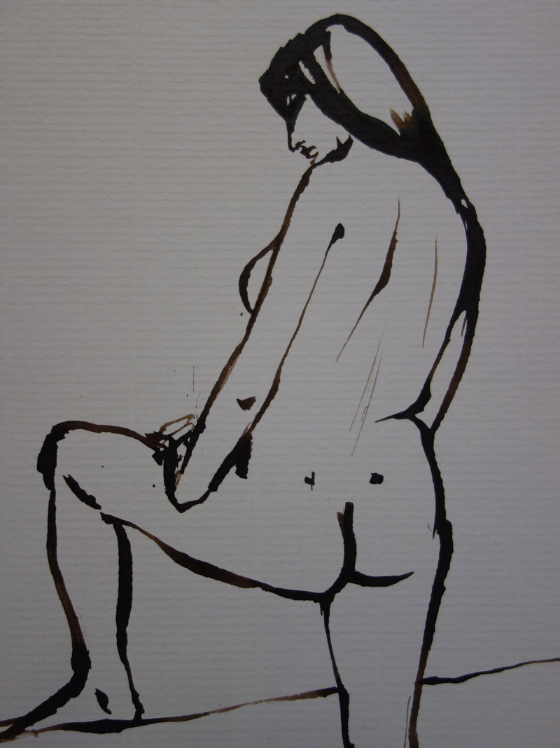 René GENIS : Femme nue de dos, Dessin original signé