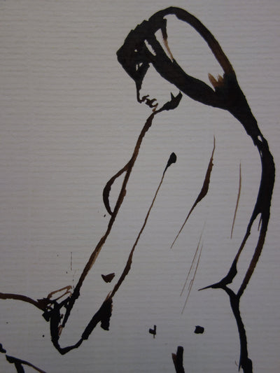 René GENIS : Femme nue de dos, Dessin original signé