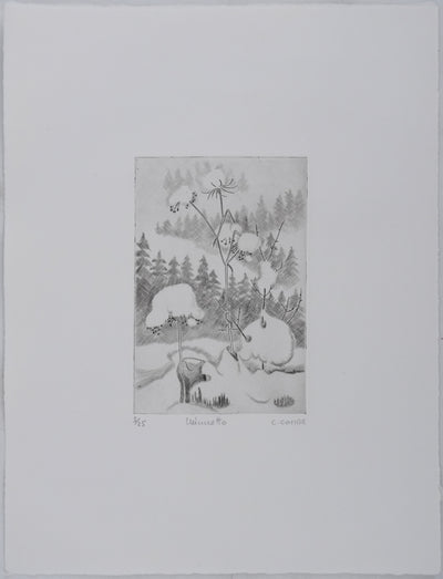 Camille COMBE : En neige, Gravure originale signée