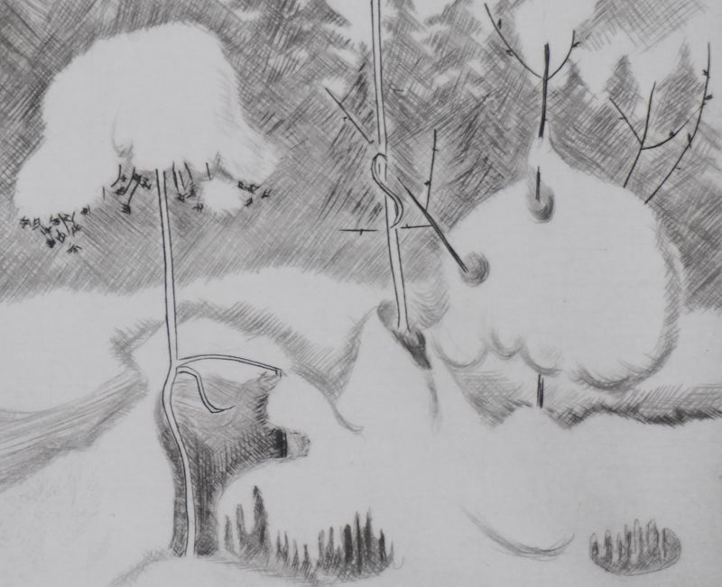Camille COMBE : En neige, Gravure originale signée
