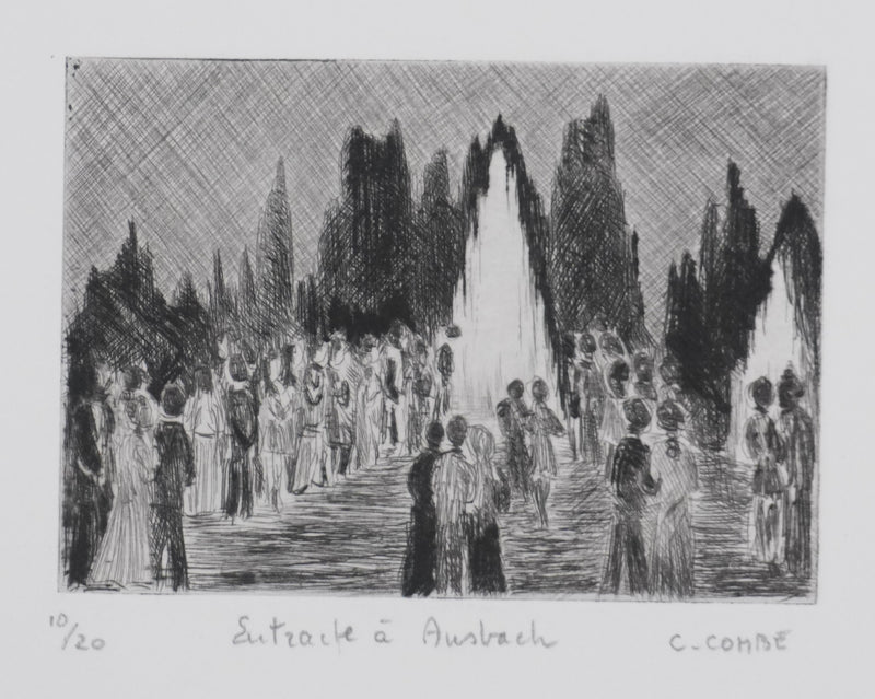Camille COMBE : Entracte à Ausbach, Gravure originale signée