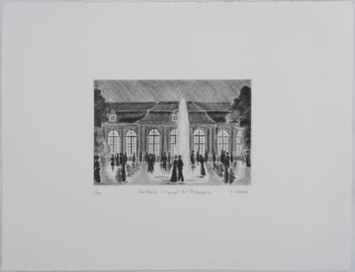 Camille COMBE : Ausbach : concert à l'Orangerie, Gravure originale signée
