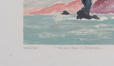 Camille COMBE : L'île aux Ours s'illumine, Monotype original signé