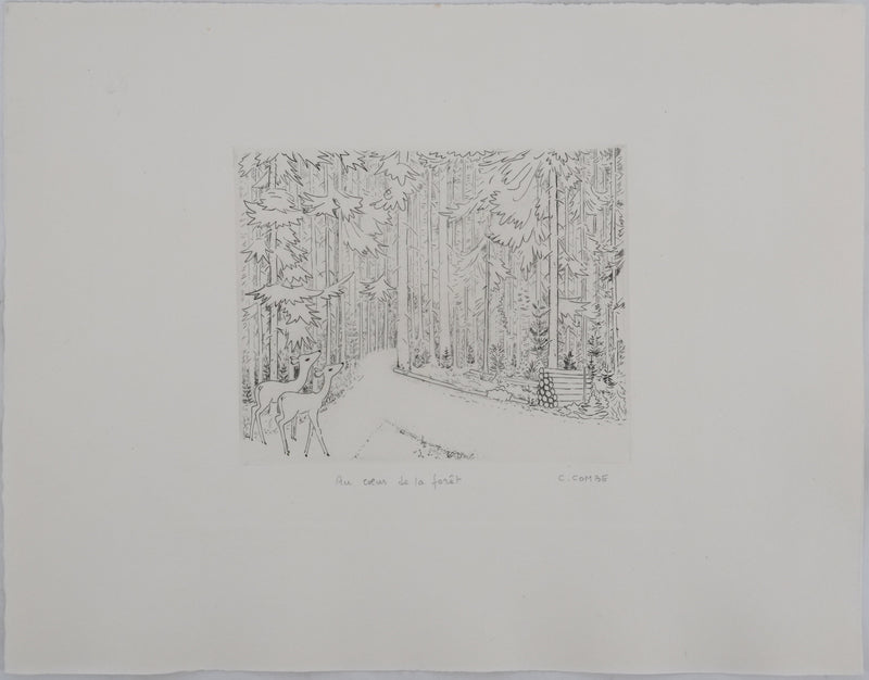Camille COMBE : Au coeur de la forêt, Gravure originale signée