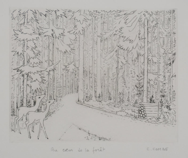 Camille COMBE : Au coeur de la forêt, Gravure originale signée