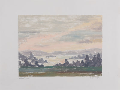 Camille COMBE : Paysage sous les nuages, Monotype original signé
