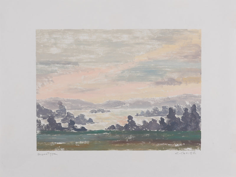 Camille COMBE : Paysage sous les nuages, Monotype original signé