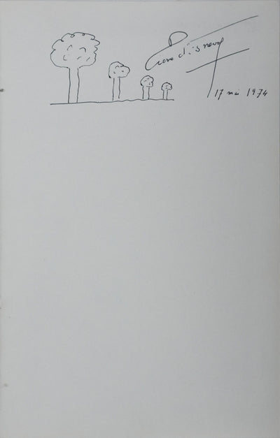 Pierre d'ESNEVAL : Les quatre petits arbres, Autographe et dessin original signé