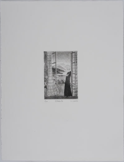 Camille COMBE : Attente, Gravure originale signée