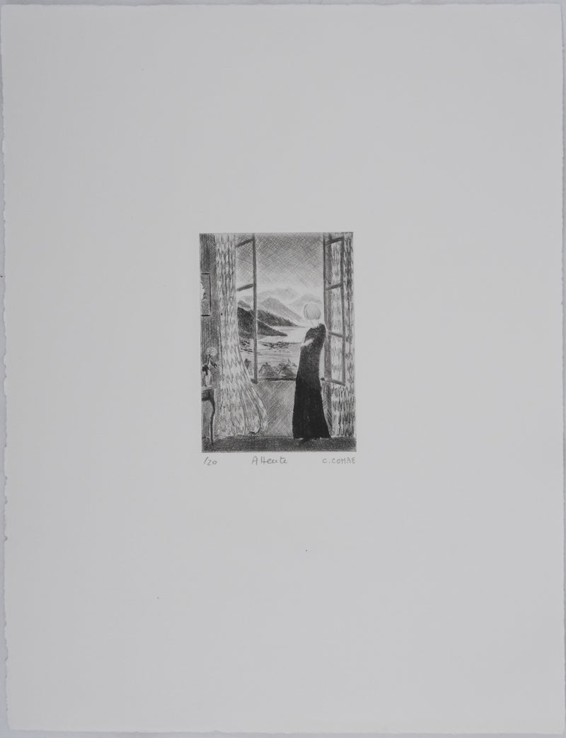 Camille COMBE : Attente, Gravure originale signée