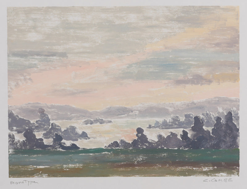 Camille COMBE : Paysage sous les nuages, Monotype original signé