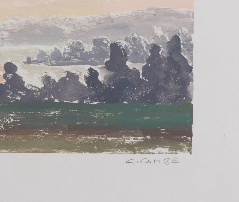 Camille COMBE : Paysage sous les nuages, Monotype original signé