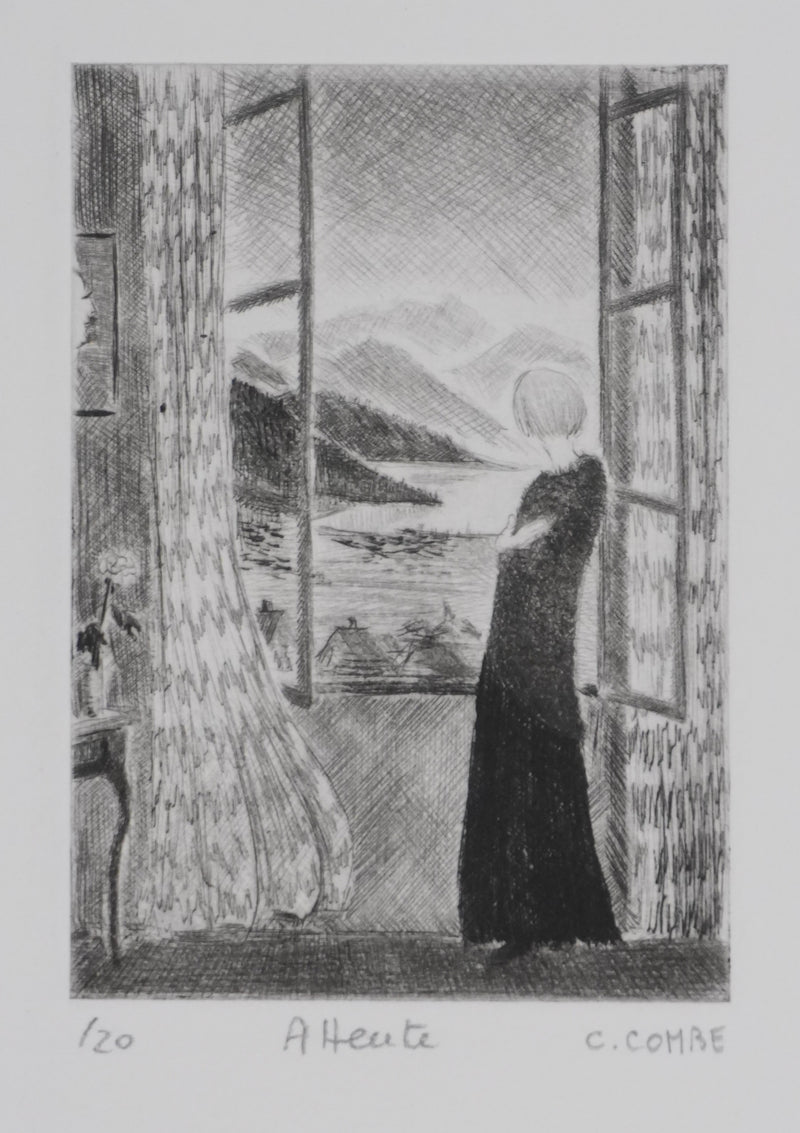 Camille COMBE : Attente, Gravure originale signée