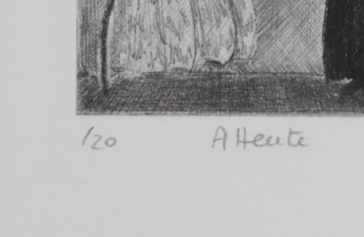 Camille COMBE : Attente, Gravure originale signée