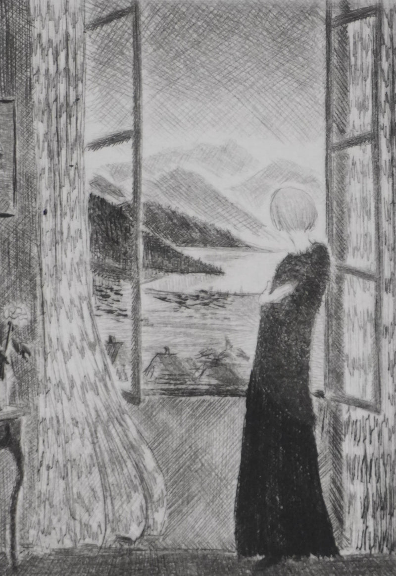 Camille COMBE : Attente, Gravure originale signée
