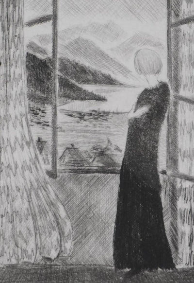 Camille COMBE : Attente, Gravure originale signée