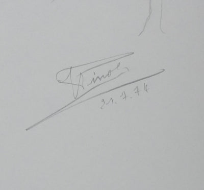 Jean PINOT : Le trio d'arbres silencieux, Autographe et dessin original signé