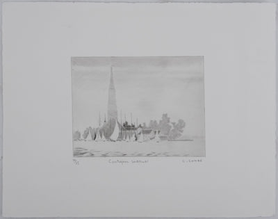 Camille COMBE : Contrejour matinal, Gravure originale signée