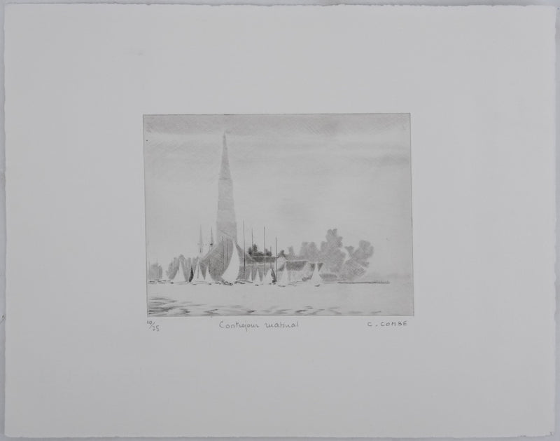 Camille COMBE : Contrejour matinal, Gravure originale signée