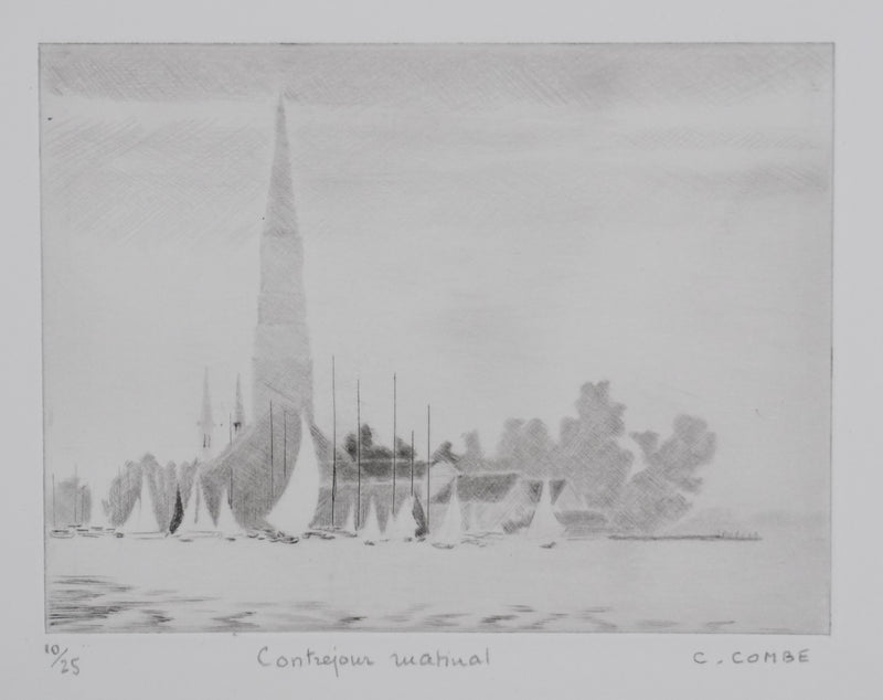 Camille COMBE : Contrejour matinal, Gravure originale signée