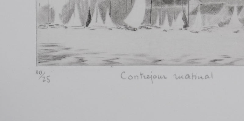 Camille COMBE : Contrejour matinal, Gravure originale signée