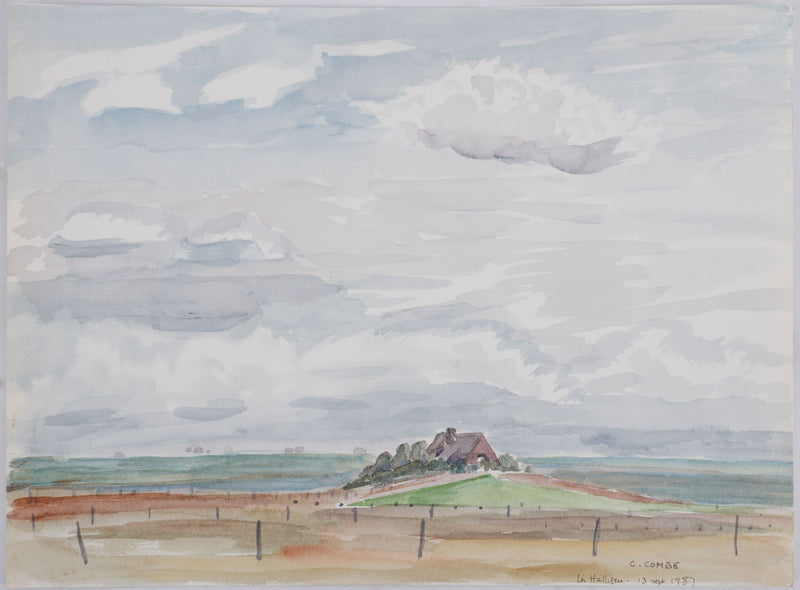 Camille COMBE : Les Halligen, Aquarelle originale signée