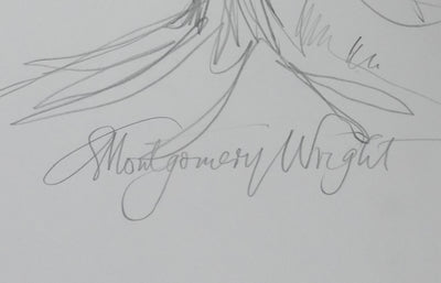 Quintin MONTGOMERY WRIGHT : L'arbre au crayon, Autographe et dessin original signé