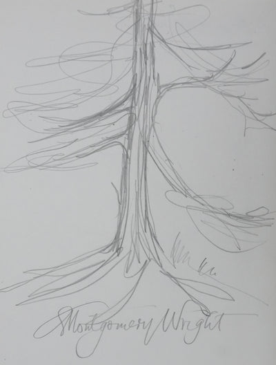 Quintin MONTGOMERY WRIGHT : L'arbre au crayon, Autographe et dessin original signé