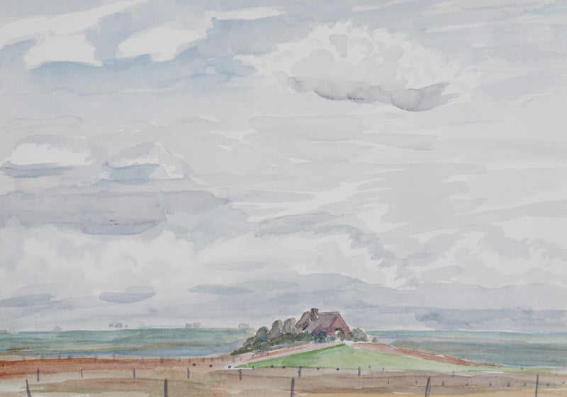 Camille COMBE : Les Halligen, Aquarelle originale signée