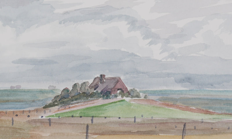 Camille COMBE : Les Halligen, Aquarelle originale signée