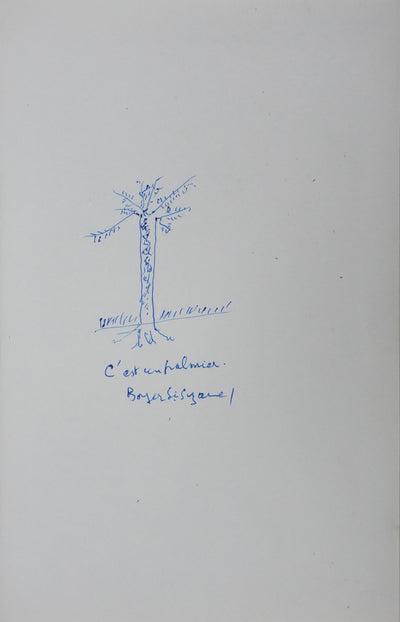 Raymond DE BOYER DE SAINTE-SUZANNE : L'arbre végétalisé en bleu, Autographe et dessin original signé