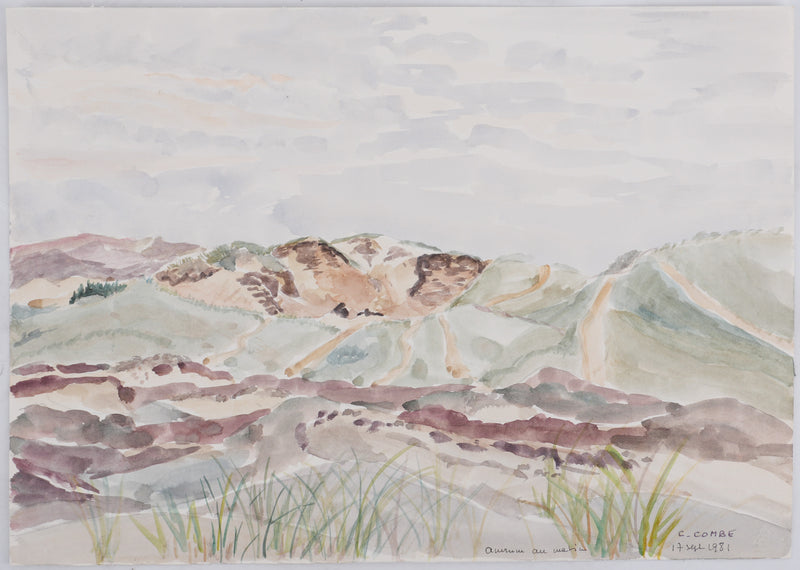 Camille COMBE : Chemin escarpé, Aquarelle originale signée