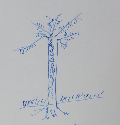 Raymond DE BOYER DE SAINTE-SUZANNE : L'arbre végétalisé en bleu, Autographe et dessin original signé