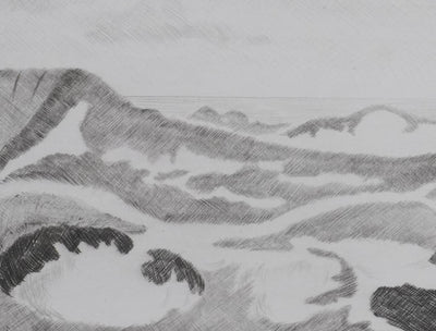 Camille COMBE : L'île et son belvédère, Gravure originale signée