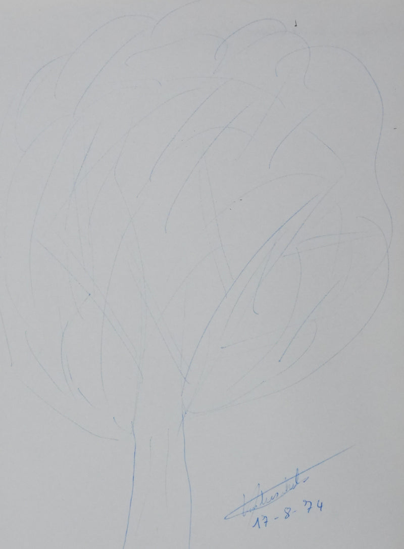 Paul VANDEISCHELDEN : Le gros arbre bleu, Autographe et dessin original signé