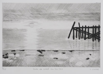 Camille COMBE : Lever de soleil sur les îles, Gravure originale signée