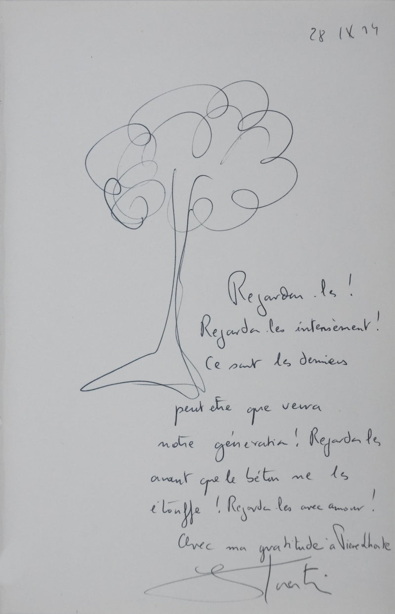 Eddy FLORENTIN : Regardez les arbres, Autographe et dessin original signé