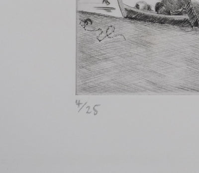 Camille COMBE : Les barques dans la lumière, Gravure originale signée