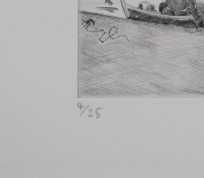 Camille COMBE : Les barques dans la lumière, Gravure originale signée