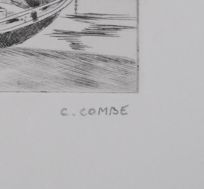 Camille COMBE : Les barques dans la lumière, Gravure originale signée