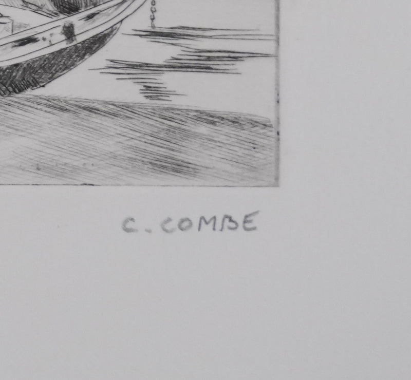 Camille COMBE : Les barques dans la lumière, Gravure originale signée